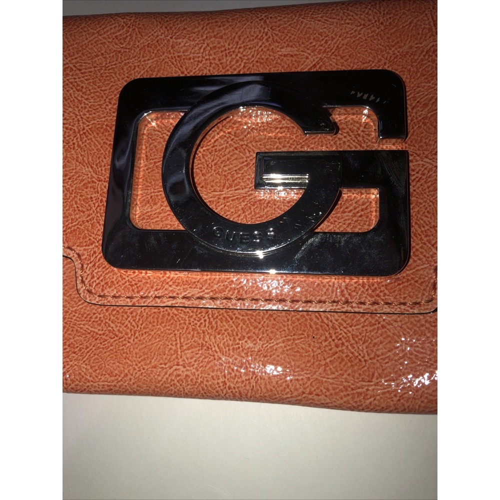 Guess Y2K Clutch Orange Bag Snap Close 90s Purse Silver G Vintage Logo